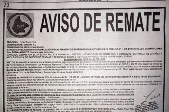 Aviso de remate del 27 de Julio del 2022