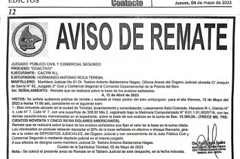 Aviso del remate, 12 de Mayo del 2023